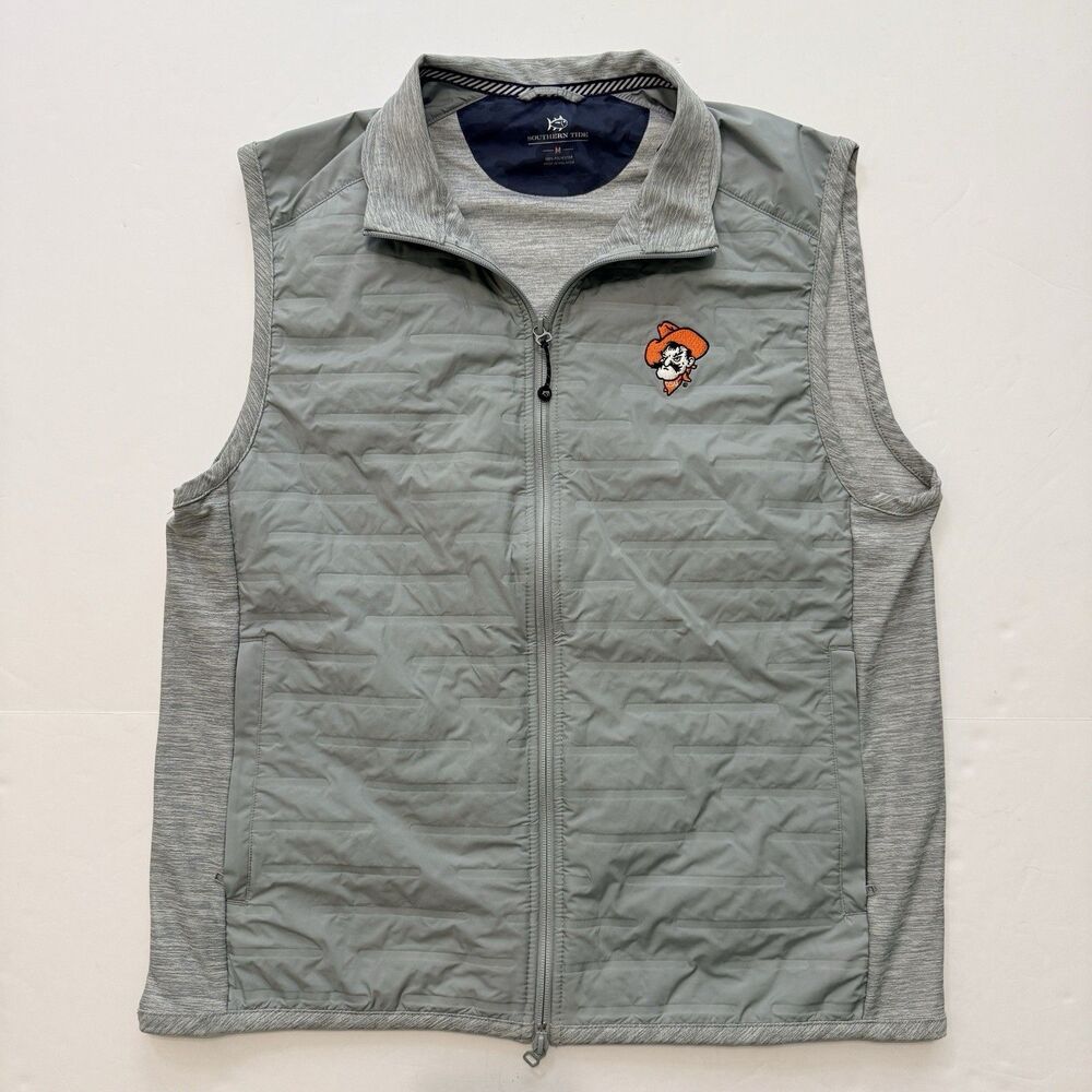 Southern Tide Men’s MED Abercorn Oklahoma State Cowboys Gray Full Zip Golf Vest